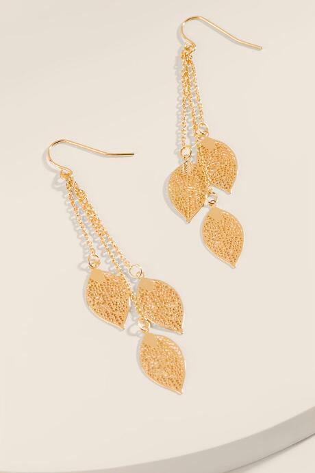 Francesca's Serena Linear Metal Leaf Earrings - Gold