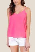 Francesca's Margo Scalloped Neon Tank Top - Neon Pink