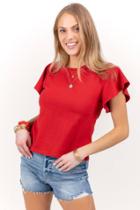 Francesca's Addy Flutter Sleeve T-shirt - Red