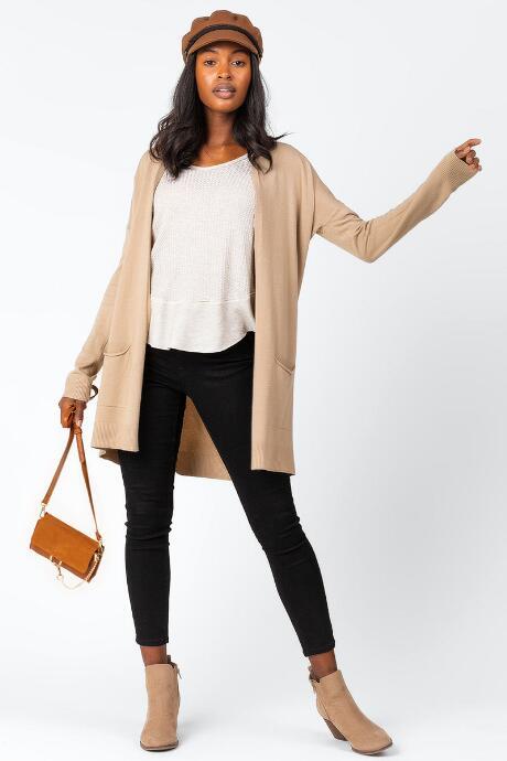 Francesca's Renn Fine Gauge Pocket Cardigan - Heather Oat