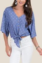 Francesca Inchess Shay Tie Front Button Blouse - Chambray