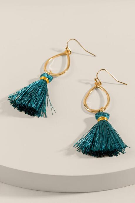 Francesca's Jacqueline Tasseled Teardrop Earrings - Forest