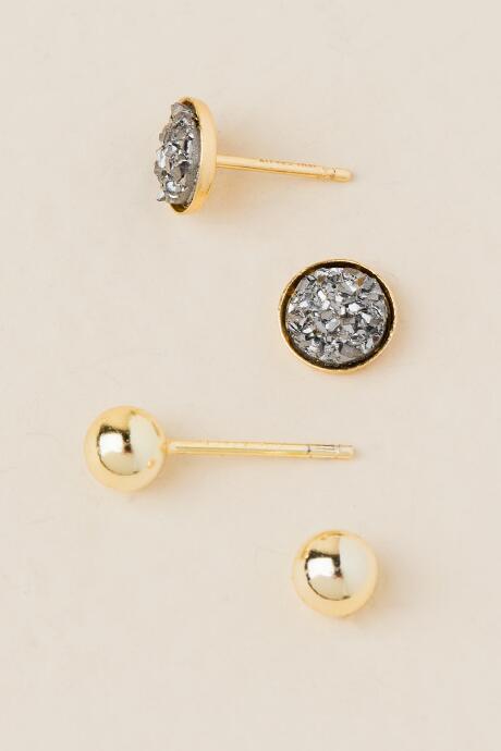 Francescas Dacia Black And Gold Stud Set - Mixed Plating
