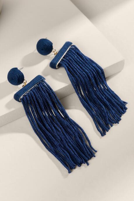 Francesca's Kinley Tassel Earrings In Navy - Navy