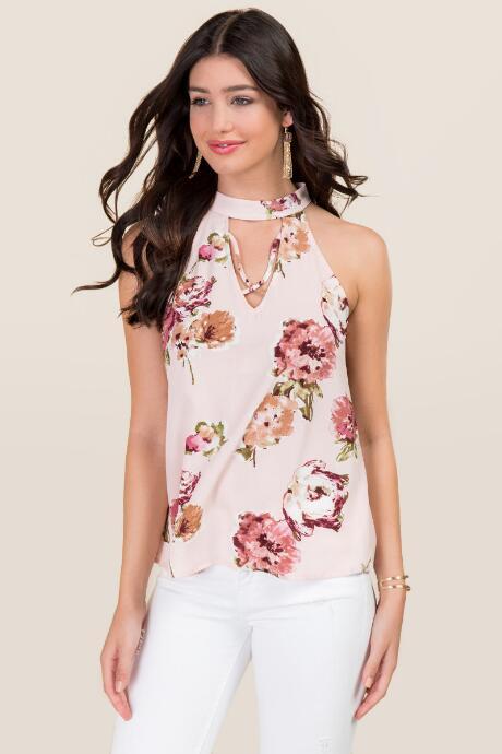 Blue Rain Cayla Gigi X Neck Floral Tank - Mauve
