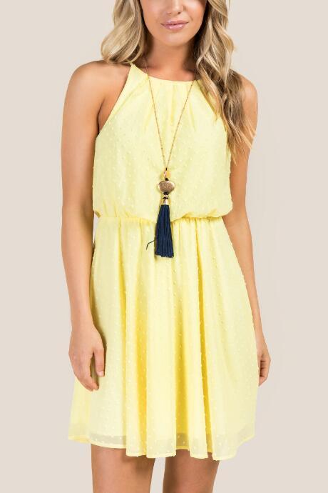 Francesca's Astra Swiss Dot Solid A-line Dress - Lemonade