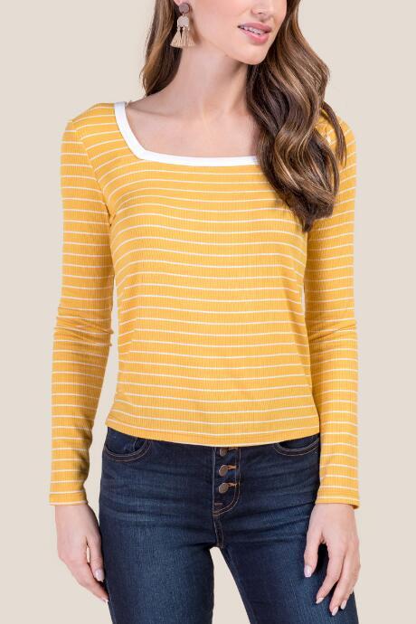 Francesca's Sarah Striped Long Sleeve Tee - Sunshine