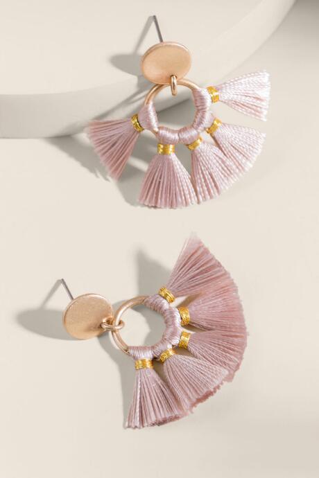 Francesca's Fayellen Circle Mini Tassel Earrings - Mauve