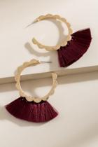 Francesca's Lana Scalloped Tasseled Hoop Earrings - Burgundy