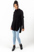 Francesca's Liz Rounded Hem Poncho - Black