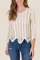 Francesca's Angelina Scalloped Pullover Sweater - Natural