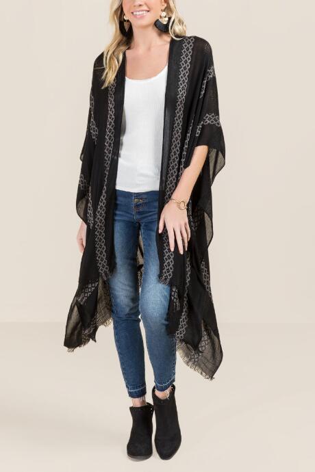 Francesca's Cyra Striped Ruana - Black