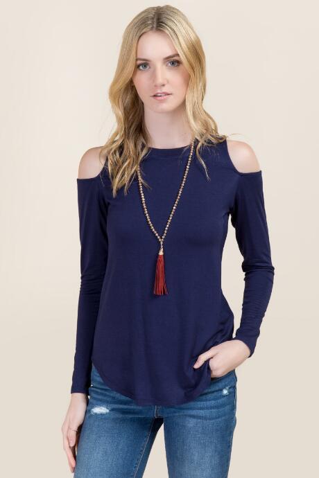 Ayla Marsha Cold Shoulder Scoop Neck Top - Navy