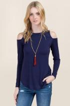 Ayla Marsha Cold Shoulder Scoop Neck Top - Navy
