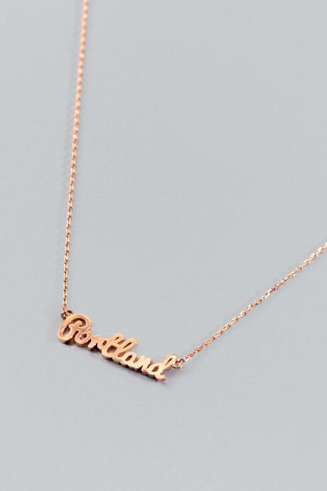 Francesca's Portland Script Necklace In Rose Gold - Rose/gold