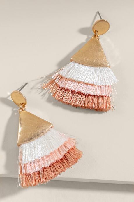 Francesca's Natalee Tiered Tassel Drop Earrings - Mauve