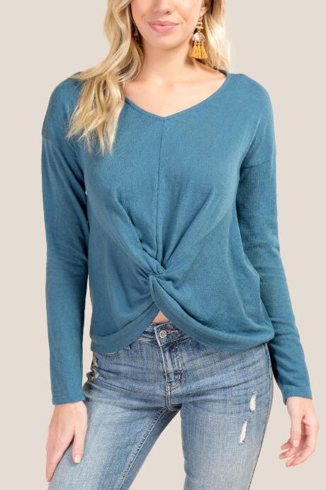 Francesca's Tonya Twist Front Top - Dark Teal