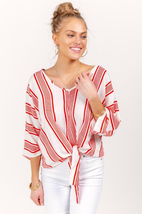 Francesca's Marcy Striped Knot Top - Red