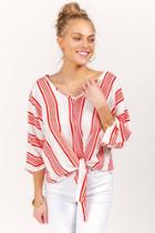 Francesca's Marcy Striped Knot Top - Red