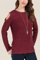 Francesca's Rorie Scallop Cold Shoulder Pullover Sweater - Burgundy