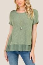 Francesca's Leena Pleated Chiffon Twofer Top - Dark Olive