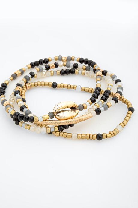 Francesca's Lyla Cowrie Shell Stretch Bracelet Set - Gold