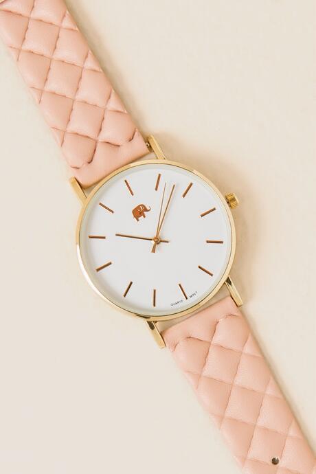 Francesca's Judith Quilted Elephant Watch - Blush