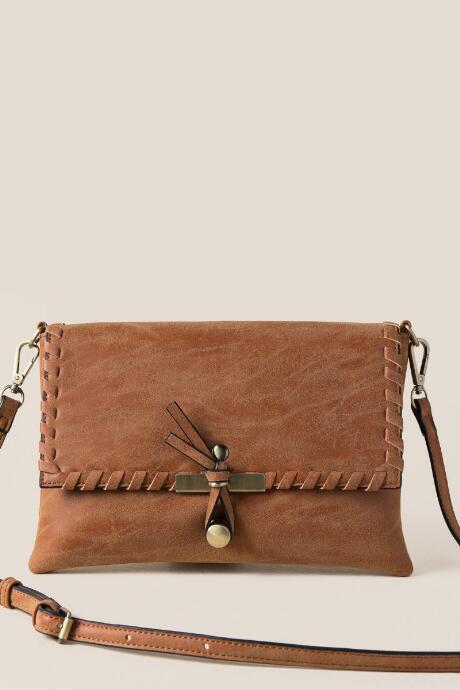Francesca's Camila Whipstitch Crossbody Wallet - Cognac