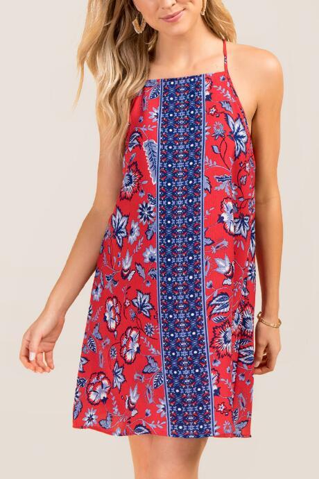 Francesca Inchess Mara Lace Back Bandana Shift Dress - Red