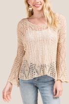 Francesca Inchess Jacelyn Pointelle Bell Sleeve Sweater - Taupe