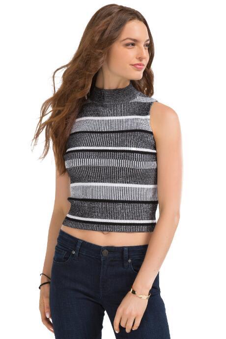 Blue Rain Gigi Striped Crop Sweater Tank - Black/white