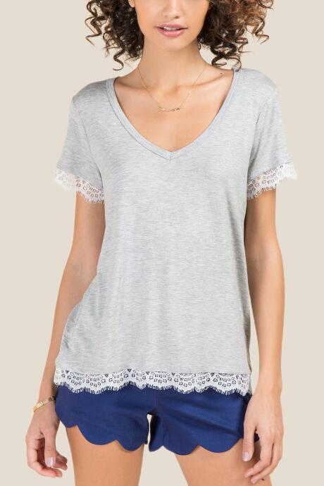 Francesca Inchess Kamryn Lace Sleeve Hem Top - Heather Gray