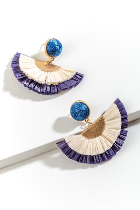 Francesca's Lisette Raffia Fan Earrings - Navy