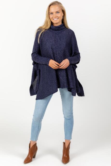Francesca's Angie Side Tie Poncho - Navy