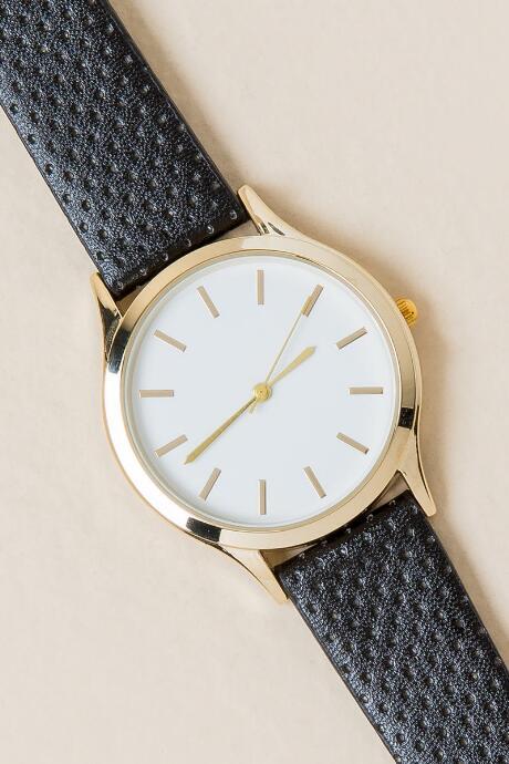 Francesca's Brixton Perforated Metallic Watch - Black