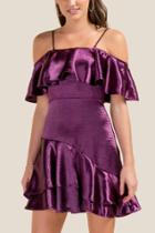 Francesca Inchess Braelyn Satin Off Shoulder Dress - Purple