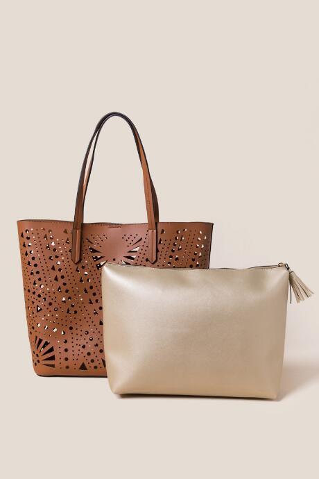 Francesca's Aviana Perforated Tote - Cognac