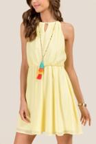 Francesca's Cece Keyhole Neck Solid A-line Dress - Lemonade
