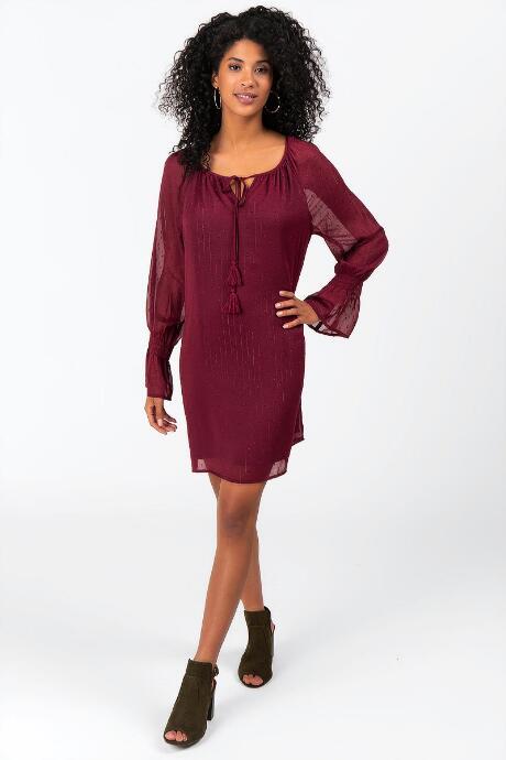 Francesca's Maddax Lurex Shift Dress - Burgundy