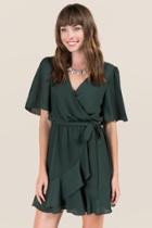 Blue Rain Elina Surplus Tie Waist Ruffle A-line Dress - Hunter Green