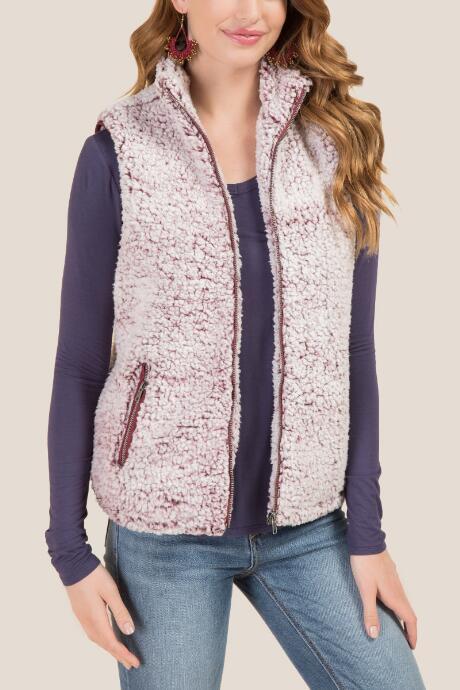 Mi Ami Farah Collared Wubby Vest - Burgundy