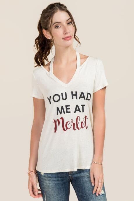 Alya You Had Me At Merlot Graphic Tee - Heather Oat