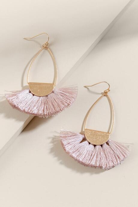 Francesca's Halle Tasseled Oval Drop Earrings - Mauve