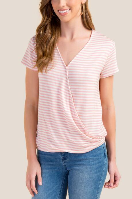 Francesca's Vickie Surplice Striped Tee - Pink
