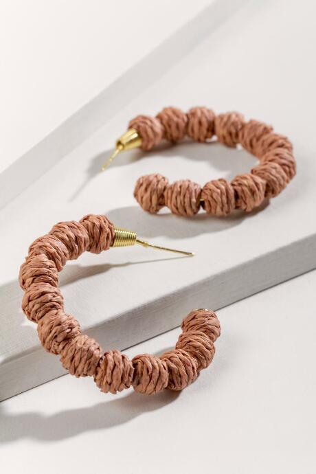 Francesca's Kira Rattan Ball Hoop Earrings - Natural
