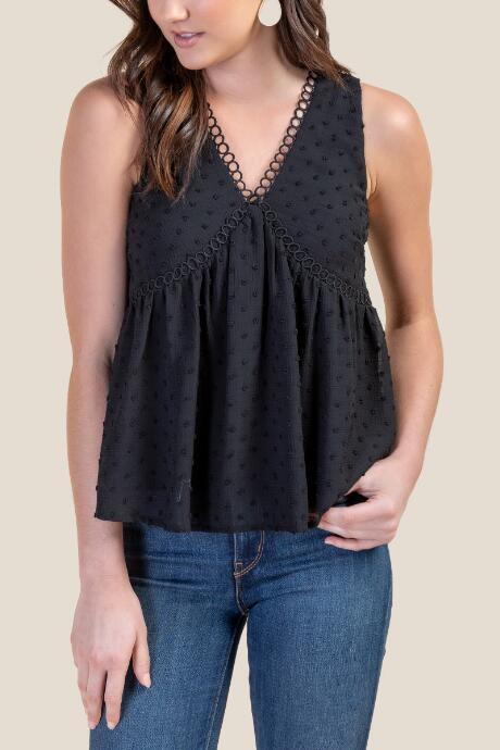 Francesca's Vera Swiss Dot Tank Top - Black