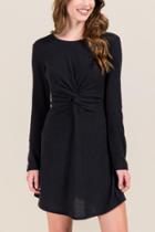 Francesca's Pam Long Sleeve Knot Front Dress - Black