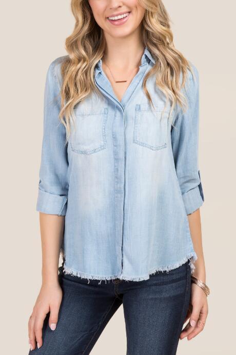 Thread And Supply Rachel Fray Split Back Sandblast Tencel Button Down Top - Lite