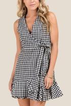 Francesca's Daisy Gingham Wrap Dress - Black/white