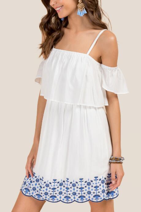 Francesca's Emmy Embroidered Cold Shoulder A-line Dress - White